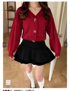 ビジューリボンボタンニットカーディガン