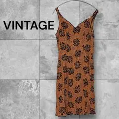 海外古着★テラコッタオレンジ 花柄 ヴィンテージ キャミワンピ フラワープリント