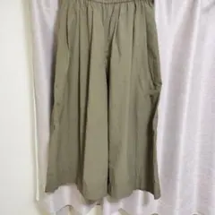オリーブ色キュロットパンツ ウエストゴム
