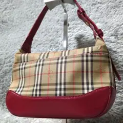 BURBERRY ノバチェック レザー ワンショルダーバッグ ハンドバッグ 赤のサムネイル
