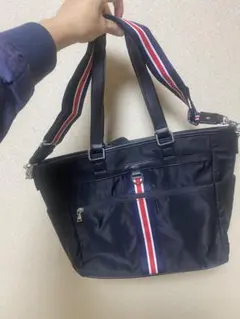 ネイビー トートバッグ ストライプ付き