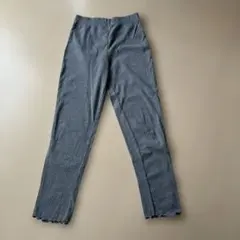 リブ編み グレー カジュアルパンツ フレア裾