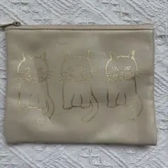 猫柄 ポーチ ベージュ ゴールドのサムネイル