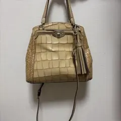 COACH レザー ハンドバッグ タッセル付き ベージュ