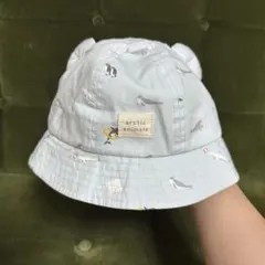 くま耳付きベビーキャップ アカチャンホンポ　柄　日除けタレ付き帽子　48cm