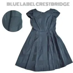 ブルーレーベルクレストブリッジ■美品 チェック柄半袖フレアワンピース　黒ブラック