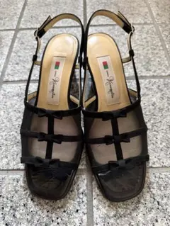 GINZA Kanematsu サンダル ブラック リボン 23.5cmのサムネイル