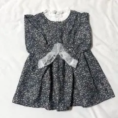 《新品》花柄 長袖ワンピース フリル襟 レース袖 裏地SHEIN 9-12M