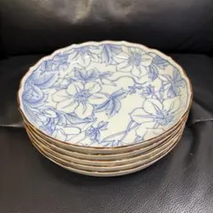 【たち吉】青い花柄金縁皿 5枚セット