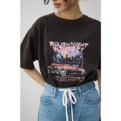 AZUL by moussy ビンテージプリントTシャツ ブラック レディース