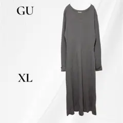 ◇GU ジーユー リブニット　ベルテッドロングワンピース　XL ベージュ