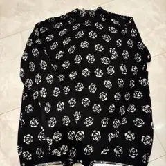 バラ模様 長袖トップス LL 黒/白　セーター