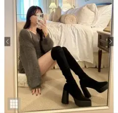 GRL 厚底スクエアトゥストレッチニーハイブーツ