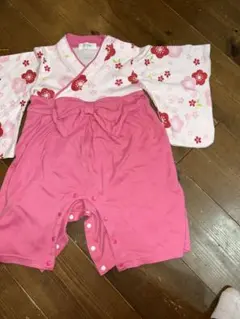 花柄着物 スタイル ベビー 初節句　七五三 1歳　ピンク　ロンパース