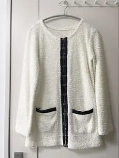 インタープラネット　ノーカラージャケット バイカラー　ニット　M