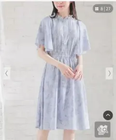美品 ハニーズ 花柄 フレア袖 ワンピース M ライトブルー ケープ袖のサムネイル