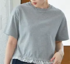 最終値下げ美品le.coeur blanc 裾レースクロップドTシャツ手洗い可能のサムネイル