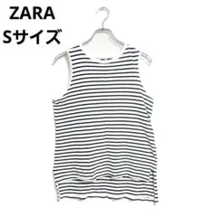 ZARA ノースリーブカットソー S ボーダー柄 綿 爽やか シンプル おでかけ