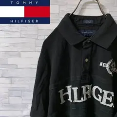 【シンプルコーデに】 トミーヒルフィガー 半袖ポロシャツ 黒 ビッグロゴ