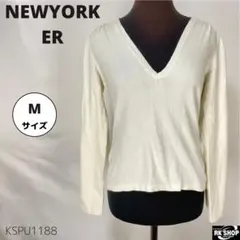 NEWYORKER アンゴラ混 セーター 異素材 Vネック M アイボリー