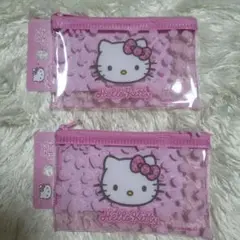 ハローキティ ファスナーフラットポーチ ラメポーチ キティ 2点セット　ヒョウ柄