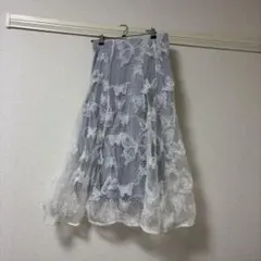 蝶刺繍 フレアスカート 水色