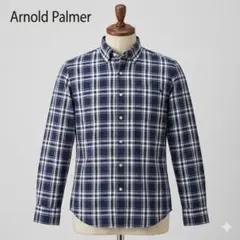 【美品】Arnold Palmer チェックシャツ 長袖 M 綿100% 紺