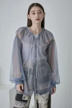 完売色 新品 2024SS ROSE BUD チュールフリルブラウス ブルー