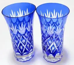 藍彩切子 一口グラス 2客セット 木箱入り - メルカリ