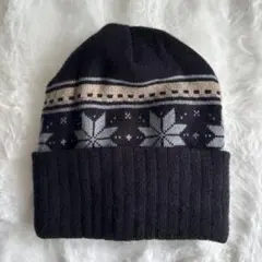 極美品✨ノーブランド ニットキャップ ニット帽 黒 フリース スノー 雪の結晶