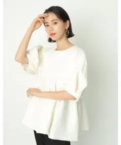 美品 カデュネ 裾フレアブラウス ブルー 洗える ペプラムシルエット