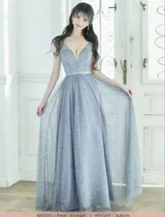 総ラメデザインハイウエスト切替Aラインロングバースデードレス (XLサイズ)