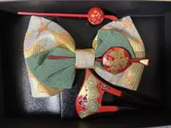新品！ 和装 髪飾り 緑と金のリボン等3セット