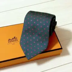 HERMES　エルメス　ネクタイ　ファソネ　総H柄 H織　カーキ　ピンク　緑