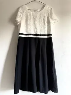 フォーマルワンピース レース切替 バイカラー 上品 セレモニーワンピース