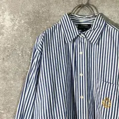 RALPH LAUREN シャツ　ストライプシャツ　ブルー　ワンポイント刺繍