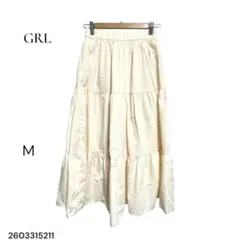 ★新品★GRL グレイル ロングスカート M フレア ピンクアイボリー 裏地付