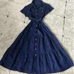 【美品✨】ポロラルフローレン　シャツワンピース　ティアード　リネン100%