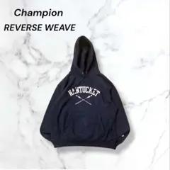 Champion REVERSEWEAVEプルオーバーパーカー目付き古着ネイビー