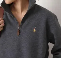 ⭐️ポロラルフローレンオーバーサイズハーフジップ　ダークグレー×マルチポニー