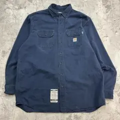 カーハート FR ストリート 長袖 ワークシャツ 古着 ネイビー 紺色 XL