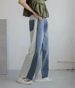 【新品】 スウェットキリカエデニムパンツ