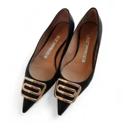 22.5cm ペリーコ フラットパンプス 黒 ポインテッド