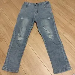 ダメージ加工 ライトブルー ロングパンツ 130