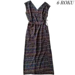 【6(ROKU)】シルクプリントワンピース 36 カシュクール 総柄 マキシ丈