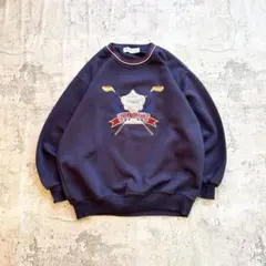 スウェット トレーナー M ネイビー 刺繍ロゴ エンブレム ゆるだぼ ストリート