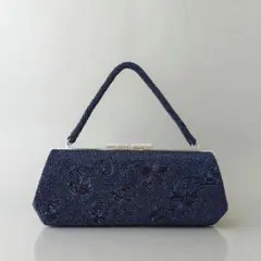 未使用✨上品 総ビーズ ハンドバッグ クラッチバッグ 2way ネイビー