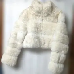 アイボリー フェイクファー クロップドジャケット