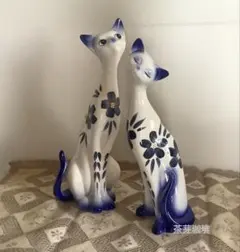 C- 1871▲昭和レトロ　大きい　花柄ペア　シャム猫　陶器製置物 C- 1871△昭和レトロ 大きい 花柄ペア シャム猫 陶器製置物 - メルカリ
