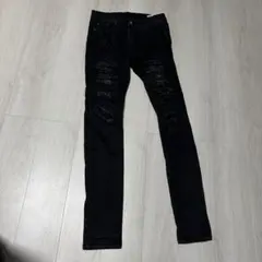 mnml スキニーデニム ブラック ダメージ加工 ジップ付き 28インチ